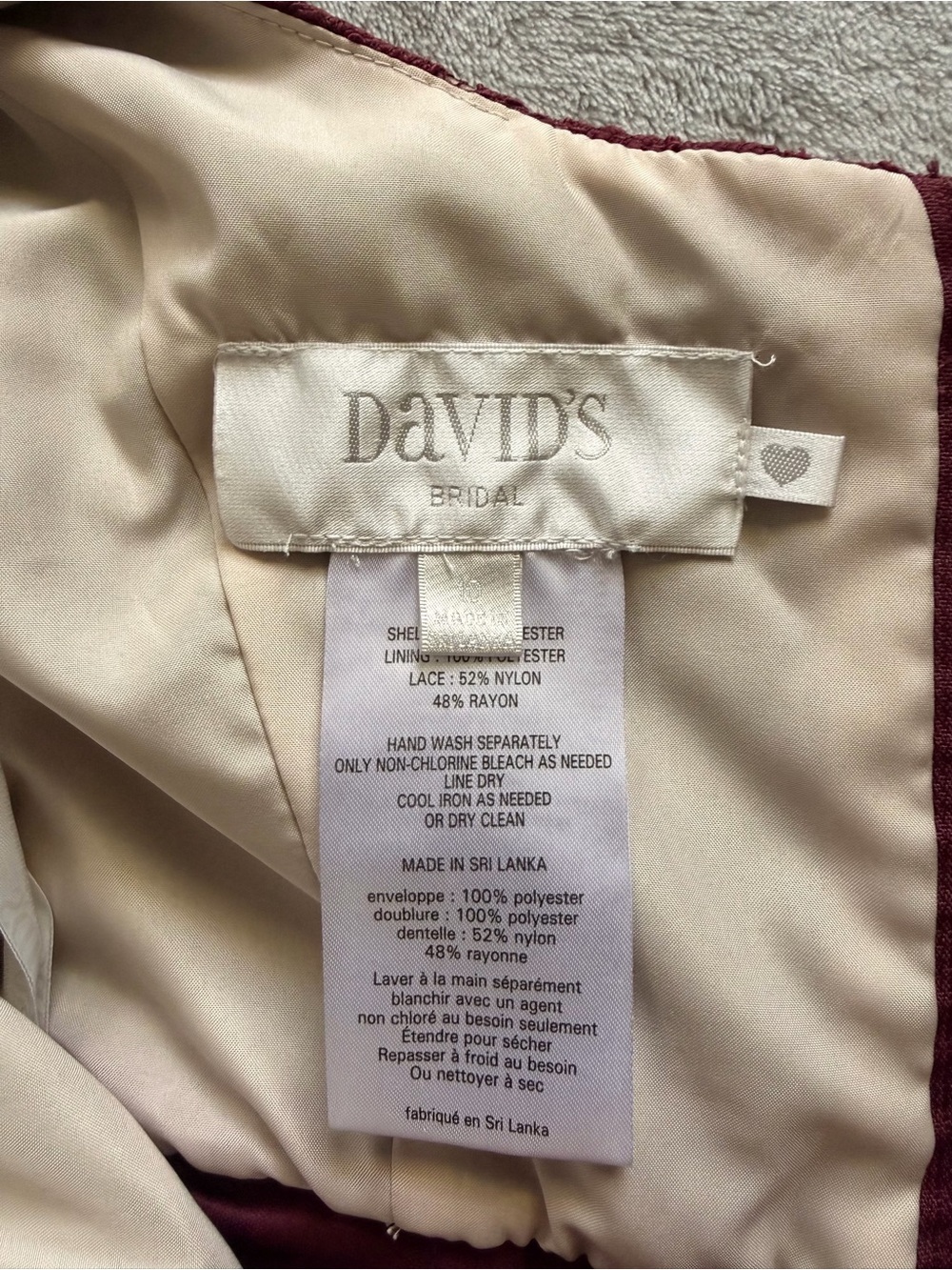 David's Bridal, Lace Bodice Chiffon Maxi Dress in Burgundy - M - Picture 6 of 9